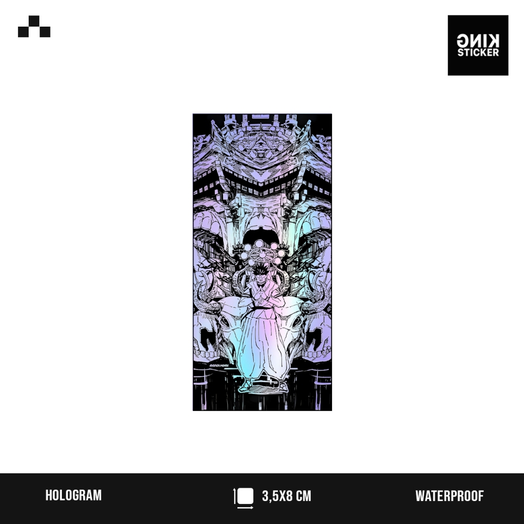 

Sticker Ryomen Sukuna Anime Jujutsu Kaisen Hologram Rainbow Effect, Bahan Vinyl Waterproof Tahan air.