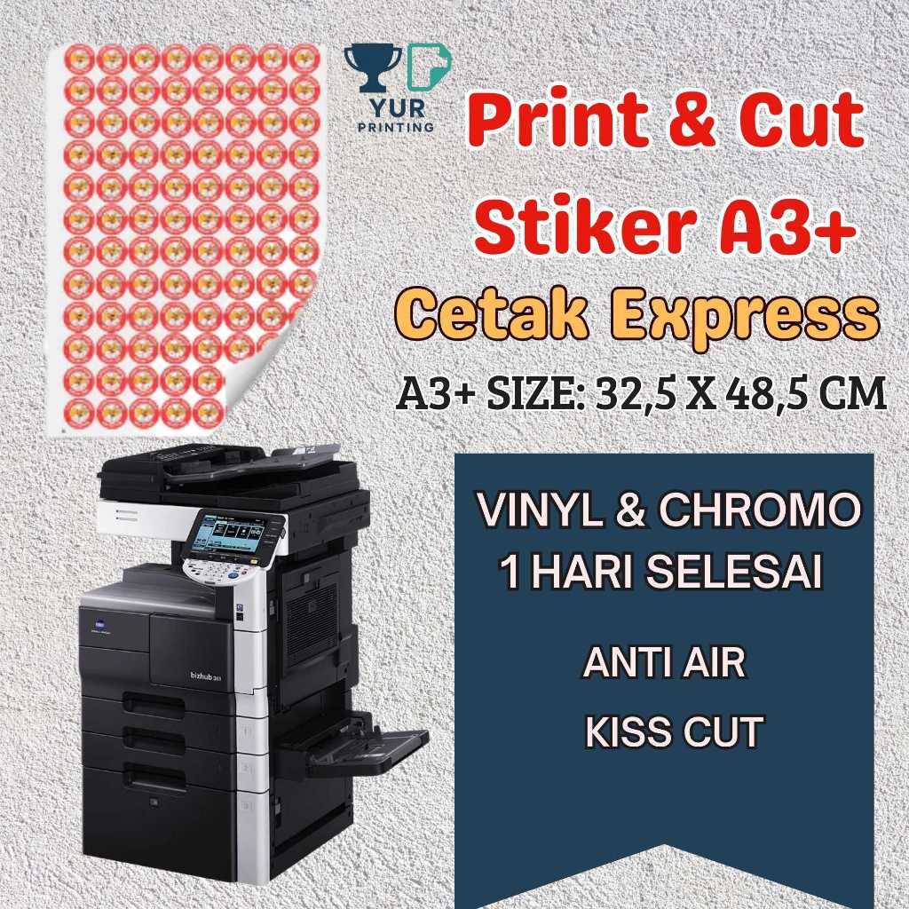 

Cetak Stiker Cutting A3+ Bahan Chromo & Vinyl | Sticker Label Custom Bentuk Pola Cutting Ukuran