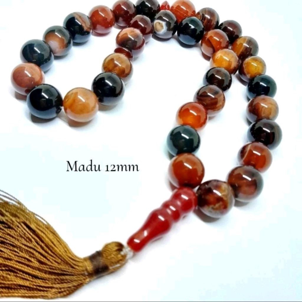 TASBIH BATU SULAIMAN MADU 12MM 33 BUTIR NATURAL