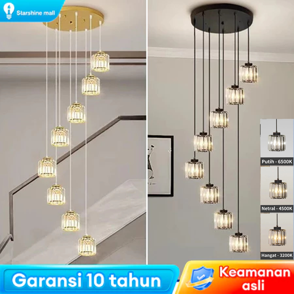 Lampu gantung ruang tamu LED Revolving Lampu Gantung Kristal Ruang Makan Lampu Langit-langit Tinggi 