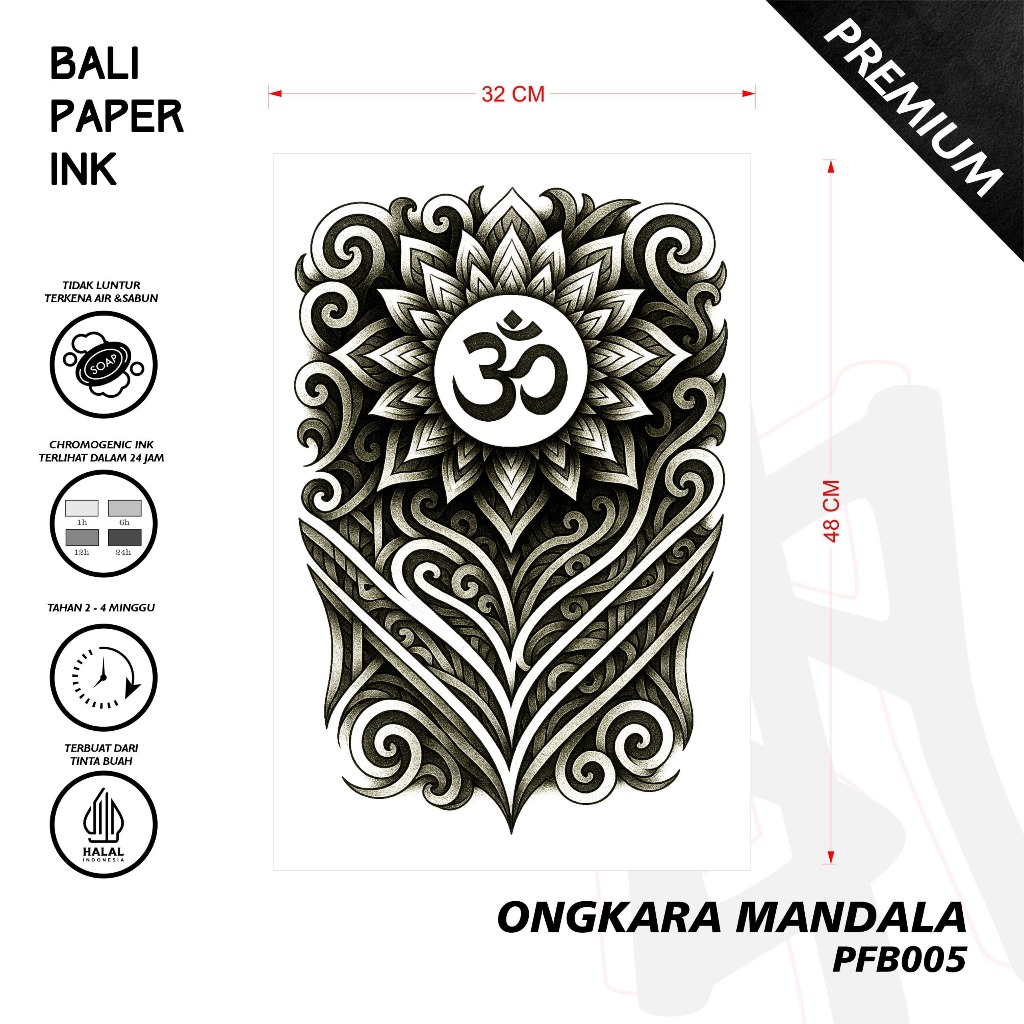 Bali Paper Ink PFB005 ONGKARE MANDALA Fruit Ink Tatto Temporary Premium Tato Temporer Full Punggung 