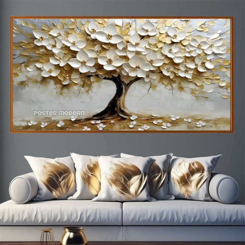 Poster Modern - Hiasan Dinding Lukisan Bunga Aesthetic Big jumbo + Bingkai / bunga hiasan ruang tamu