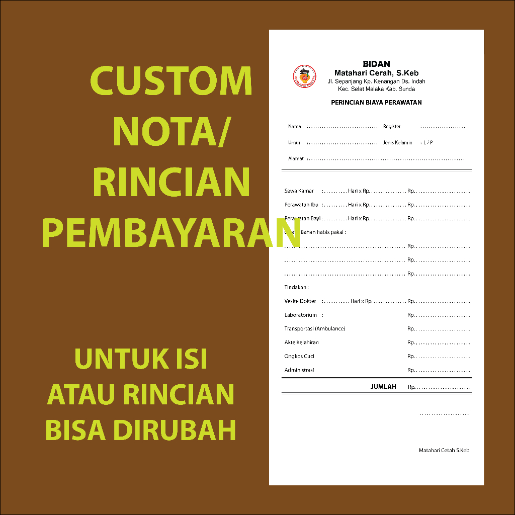 

Nota Custom / Rincian pembayaran klinik, bidan, apotek, dokter 1 ply 2 ply