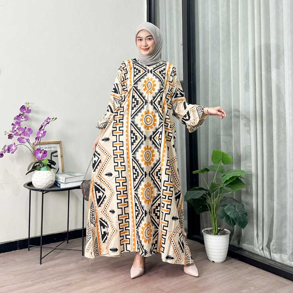 KAFTAN EMIA MATT RAYON GRADE A BILLION KAFTAN SUPER JUMBO MAXY DRESS LENGAN PANJANG BUSUI LD 170
