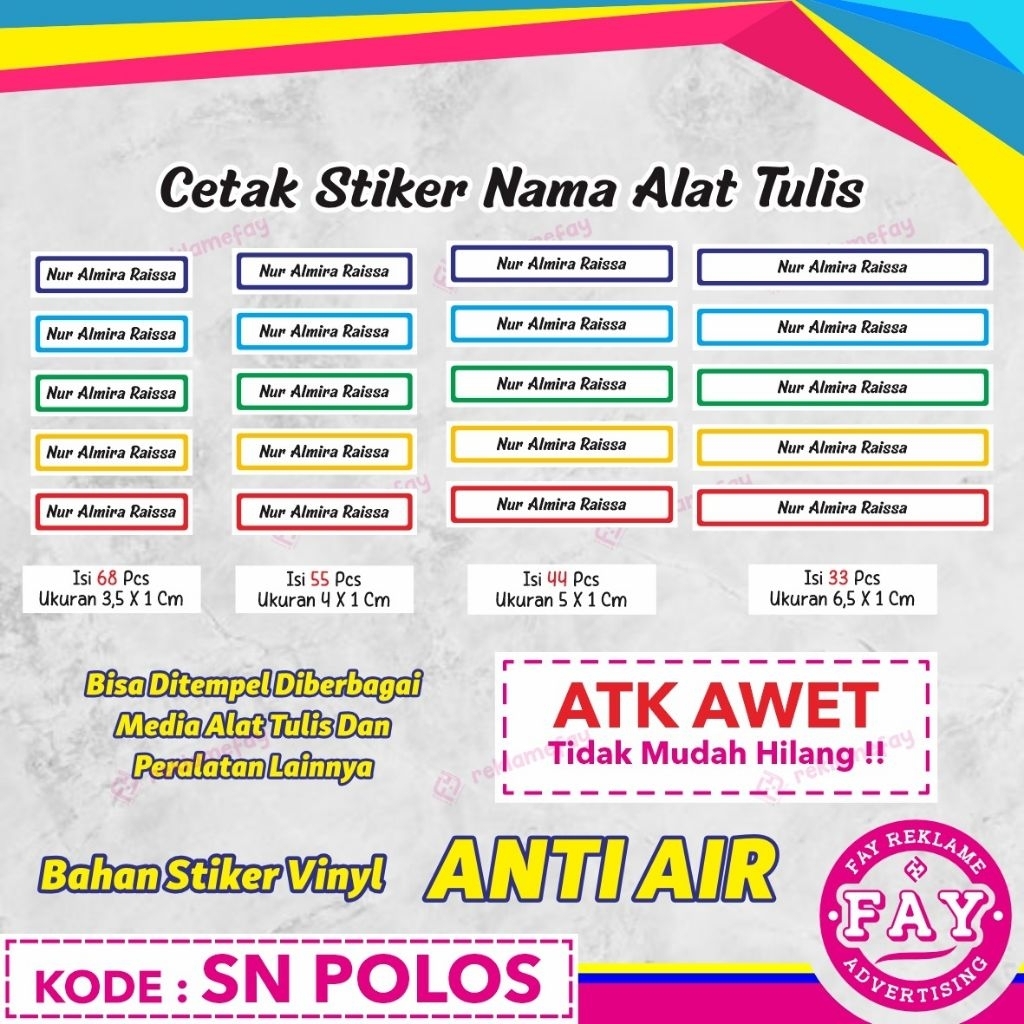 

stiker buku / alat tulis / Sticker Buku Custom / Stiker Anak Sekolah Karakter Label fay reklame
