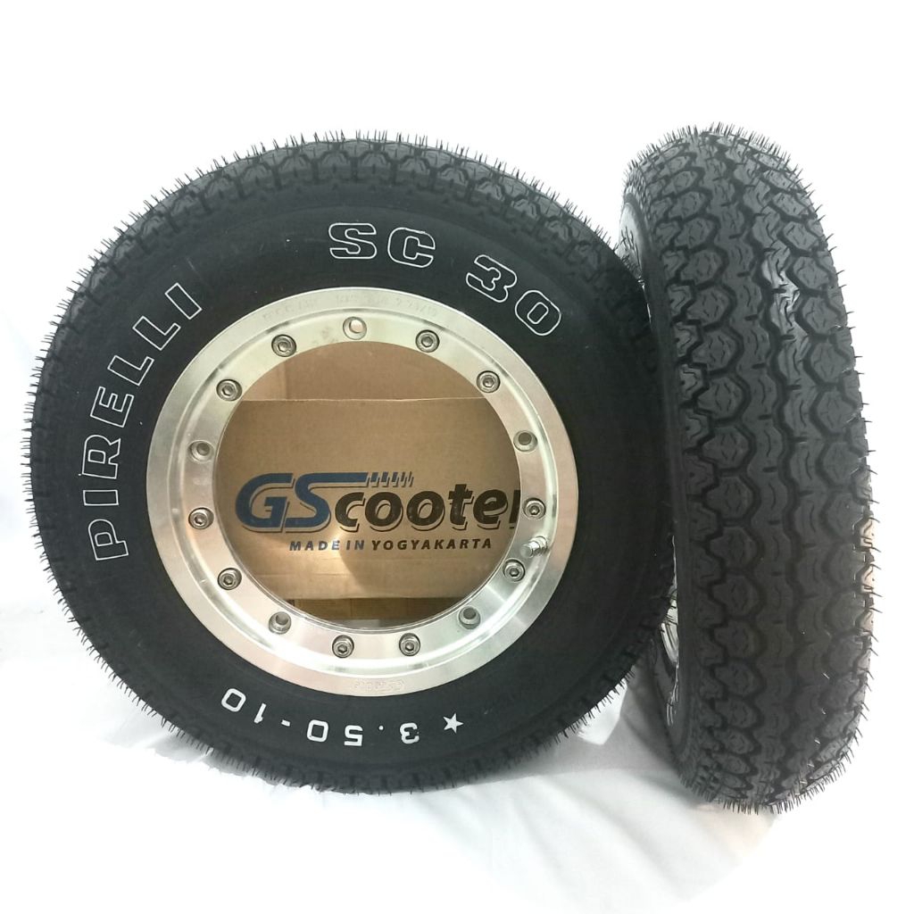 PAKET VELG GS SCOOTER MODULAR BAN PIRELLI SC30  R10 3.50-10 VESPA gscooter sprint px excel exclusive