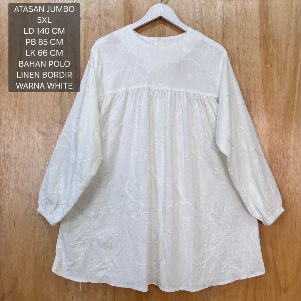 Atasan Putih Jumbo Ld 140 Cm Motif Bordir Terbaru Kekinian - Bianca Blouse
