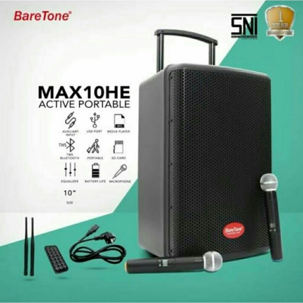 speaker aktif portabel MAX10 HE Baretone 10 inch bluetooth wereles sistem