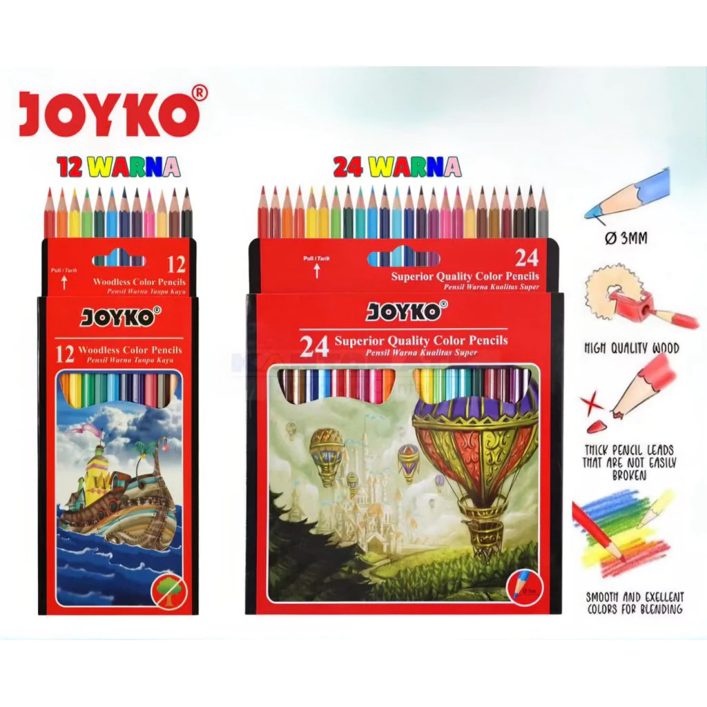 

( ISI 12 & 24 ) Pensil Warna 12&24 Warna Joyko CP-100/CP-101 Melukis Menggambar Bisa Cod
