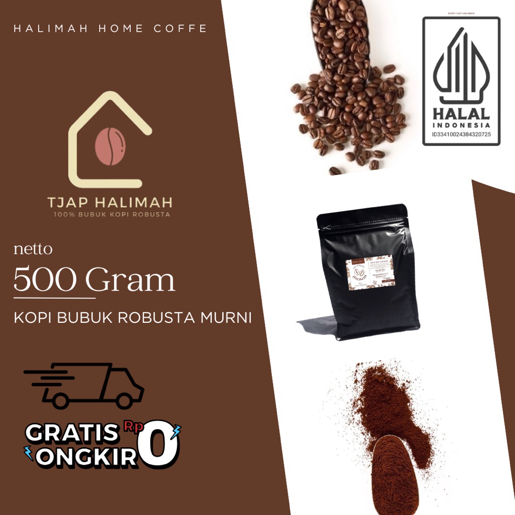 

500 Gram Kopi Bubuk Robusta Tjap Halimah Coffe