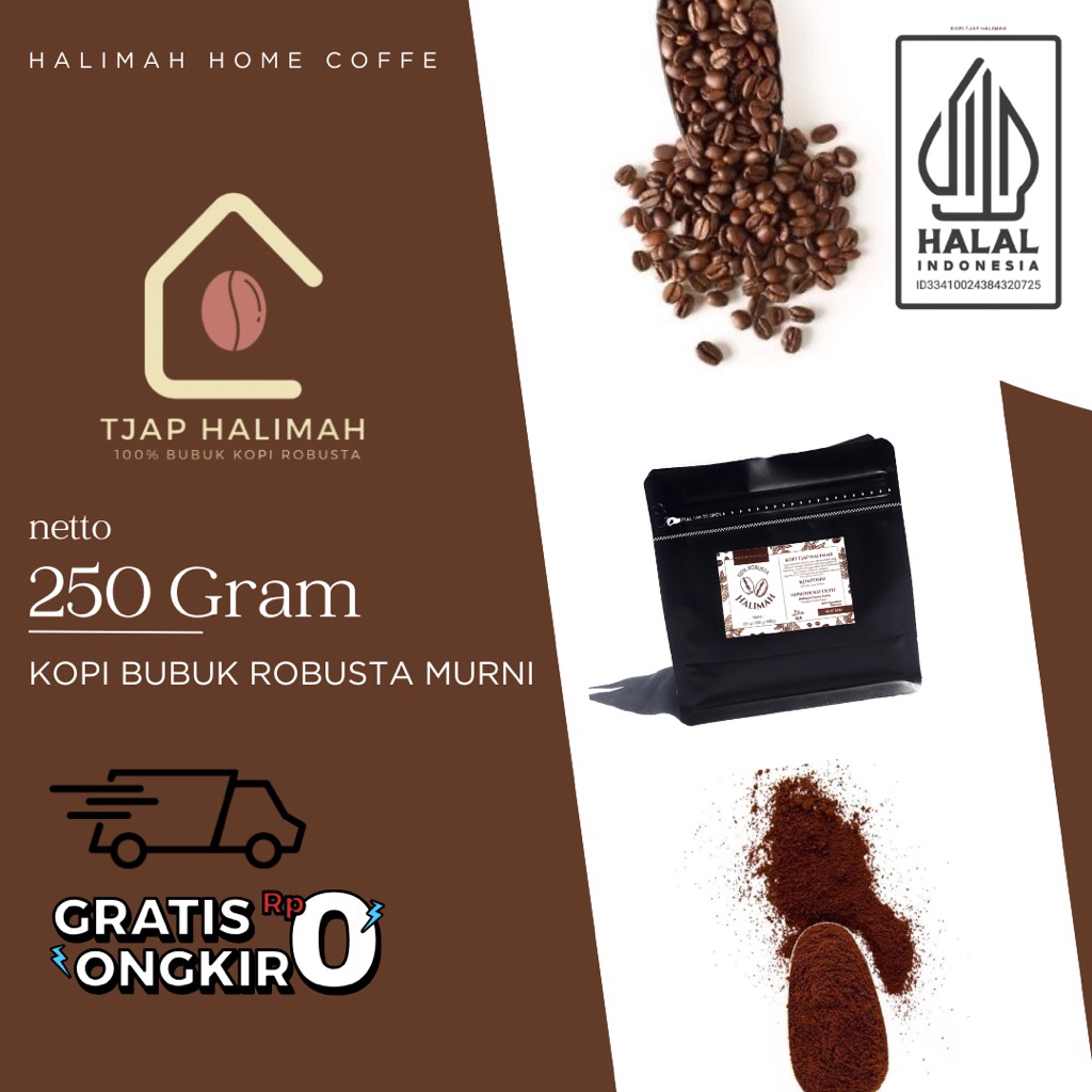 

250 Gram Kopi Bubuk Robusta Murni Tjap Halimah Coffe