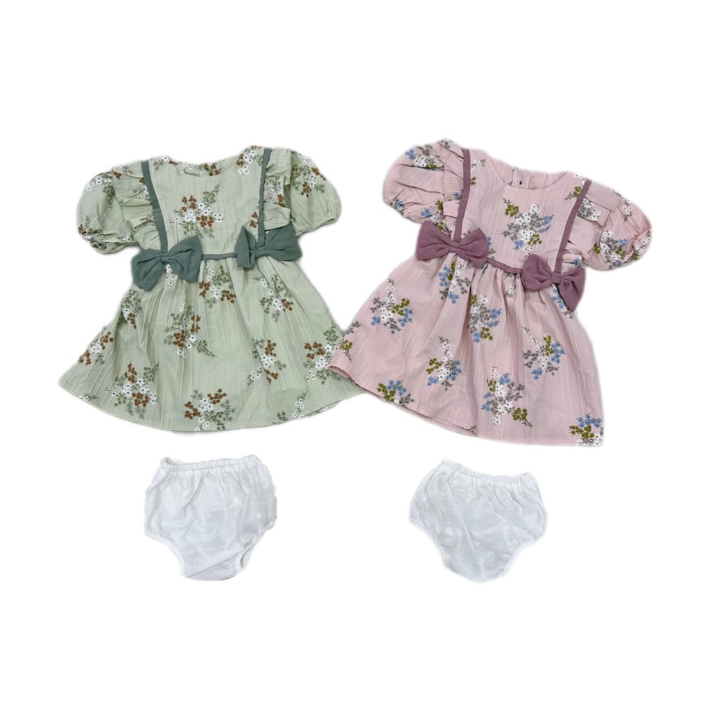 Dress bayi lengan pendek panjang terusan anak impor gamis bayi kembang pesta LUCU gaun baby putih fa