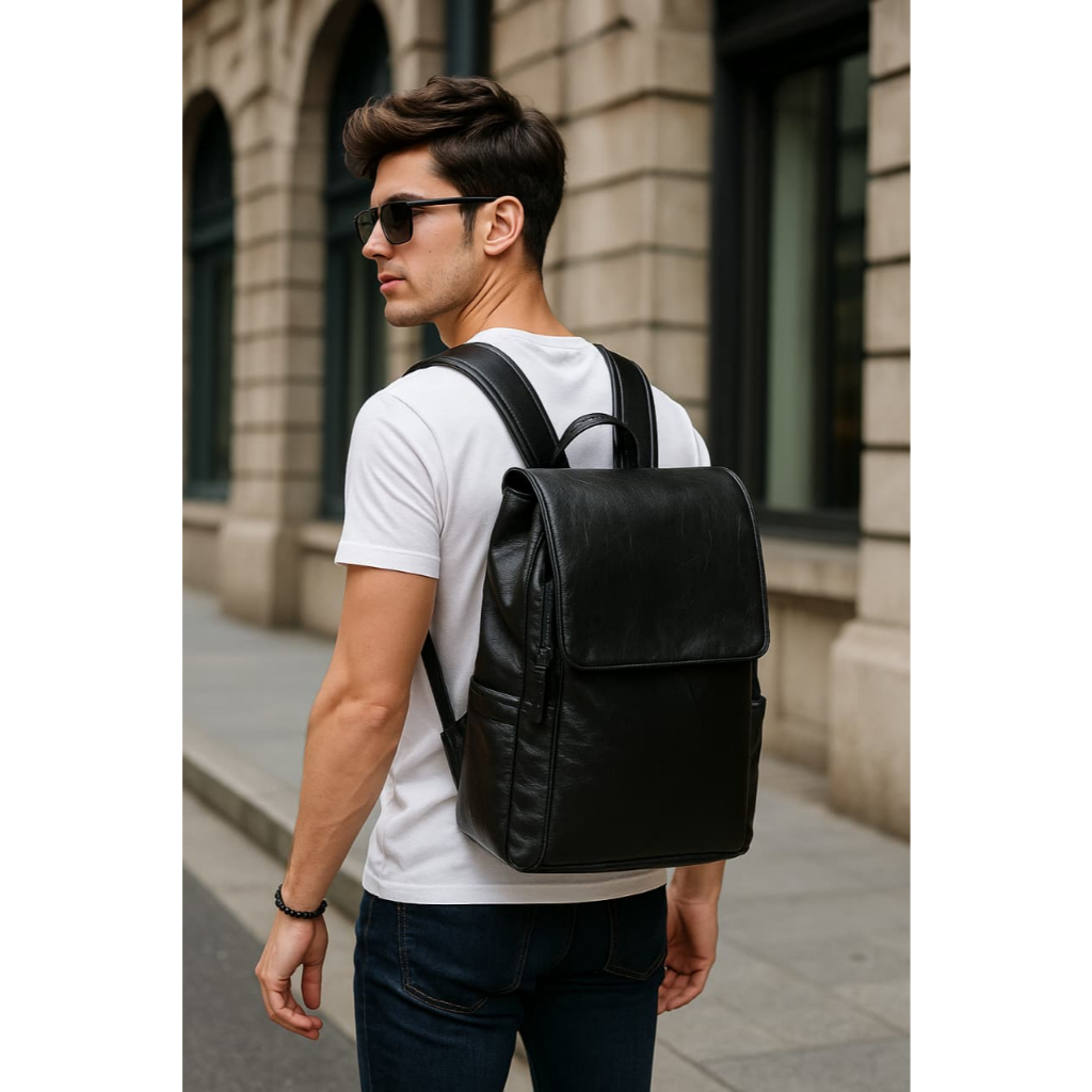 Tas Kulit Laptop Vintage Leather Backpack - Black