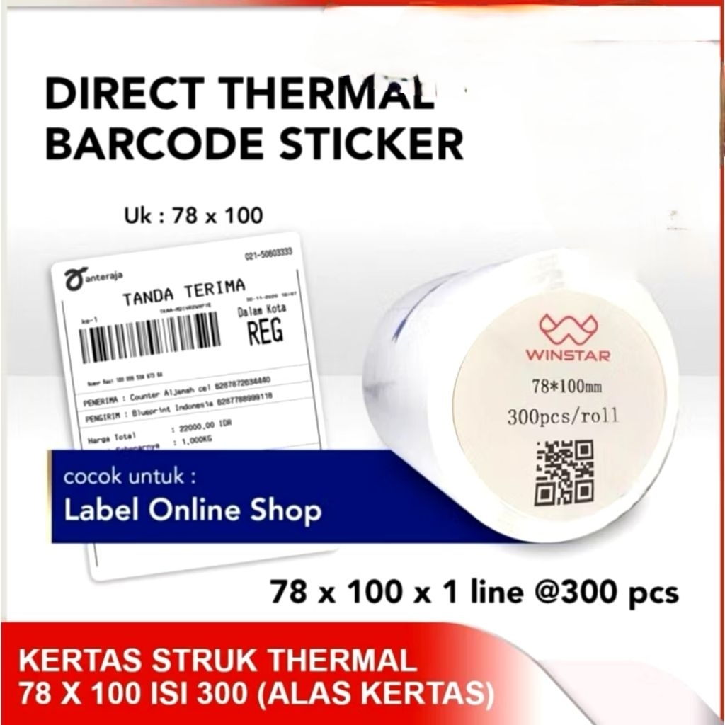 

Kertas Label Sticker Resi Thermal Barcode 78x100 mm Gulung Isi 300 Pcs / Resi Thermal 78X1...
