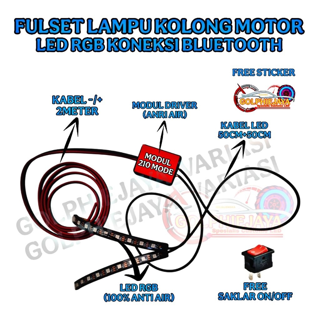 PAKET LAMPU KOLONG RGB KONEKSI BLUETOOTH 210 MODE LAMPU LED KOLONG RUNNING RGB COCOK SEMUA MOTOR
