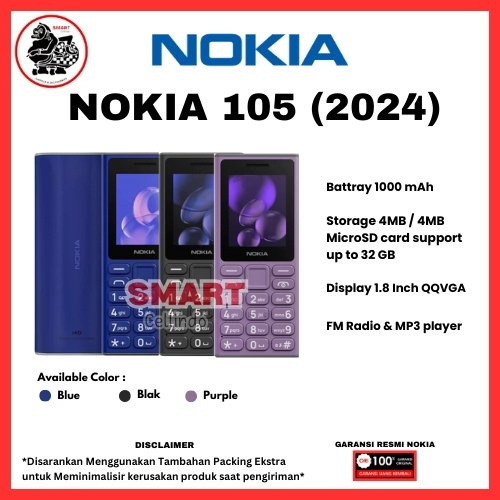 Hp Nokia 105 (2024) & Nokia 105 (2023) - Garansi Resmi TAM 1 Tahun