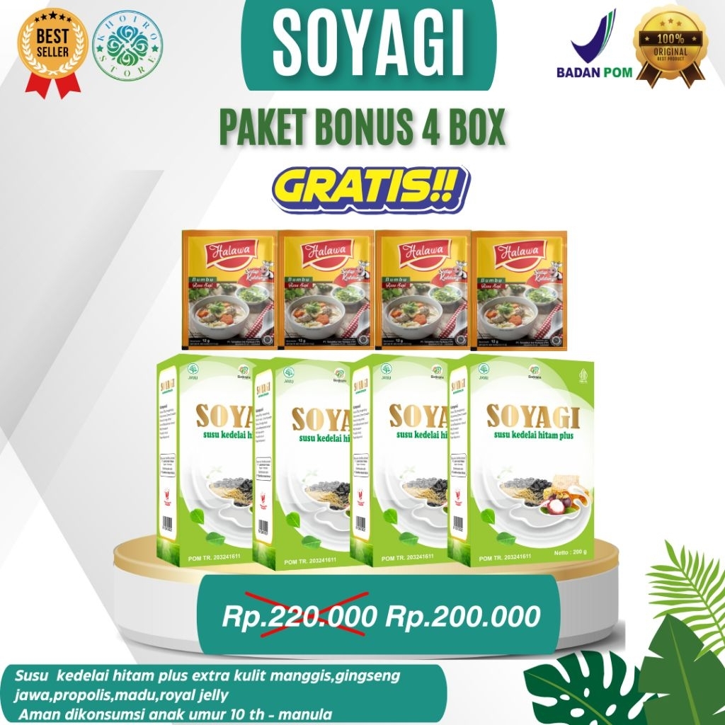 

[PAKET BONUS] Soyagi Susu Kedelai Hitam Plus atasi Diet Sehat Ampuh/ Pengganti Sarapan 200g BPOM
