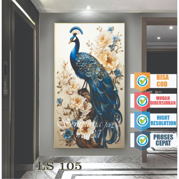 NEW PRODUCT Walldekorasi Stiker Dinding 3D Burung Merak Best Seller / Wallpaper Dinding Stiker Vynil