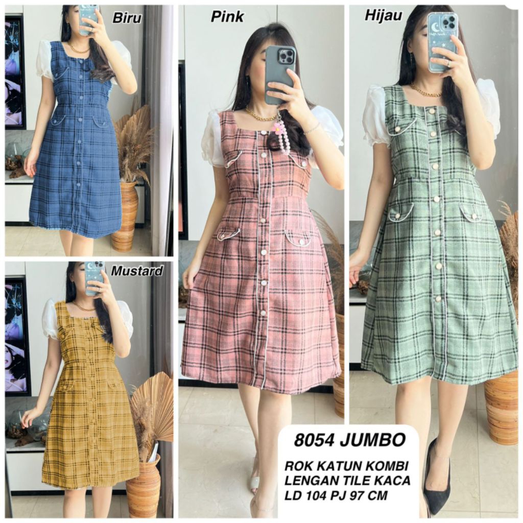 Dress katun / dress motif / dres kotak kotak / dress kombinasi katun tile
