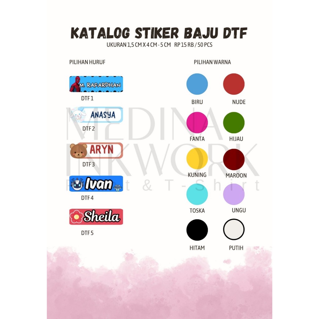 

Label Baju Bisa Langsung diseterik di baju label DTF Sablon DTF isi banyak Label Baju Mini untuk baju