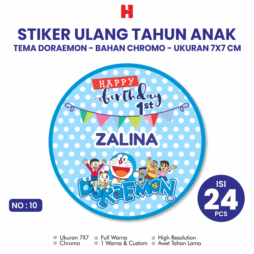 

Stiker Ulang Tahun Anak Tema Doraemon Ukuran 7x7 CM Bulat - Isi 24 Pcs