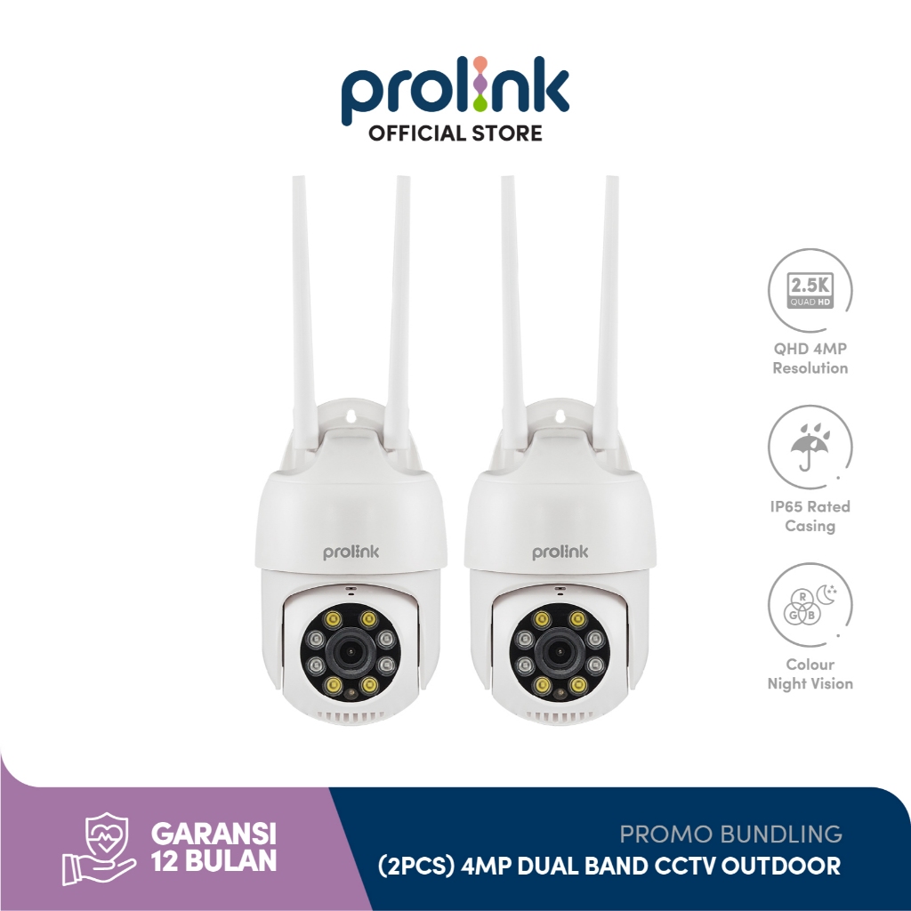 Bundle 2 pcs Prolink 4MP Smart IP Cam CCTV Wifi Dual Band Outdoor QHD | 360° View | Resolusi 2,5K Ka