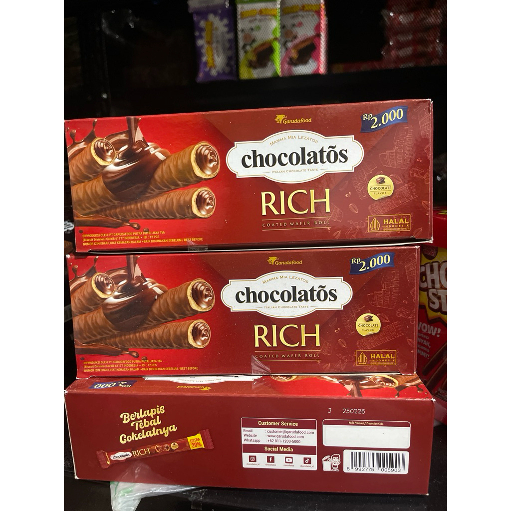 

Chocolatos Rich Wafer Cokelat panjang 12pcs