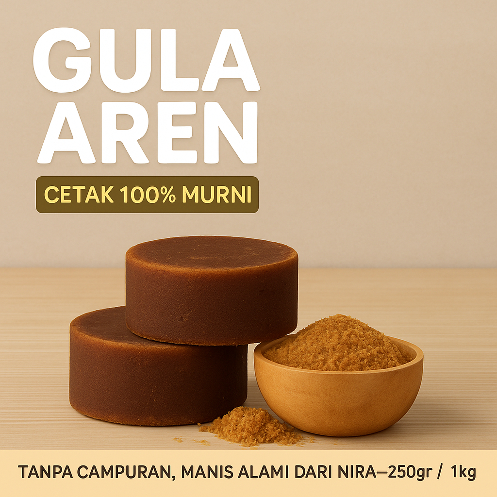 

Gula Aren Asli Cetak 100% Murni – Tanpa Campuran, Manis Alami dari Nira – 250gr / 500gr / 1kg
