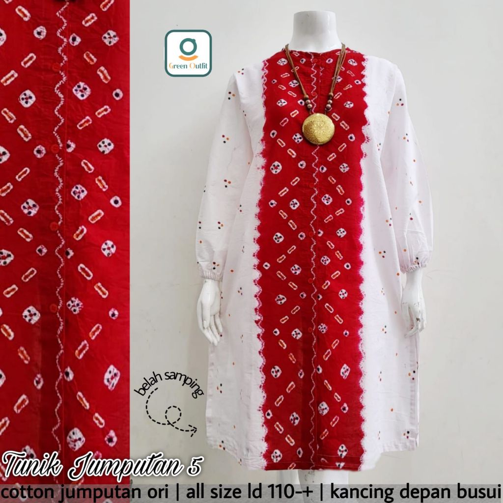 Jumputan3 Tunik Atasan Baju Wanita Jumbo Allsize Ld 110 Katun Batik Busui Merah Putih Agustusan 2025