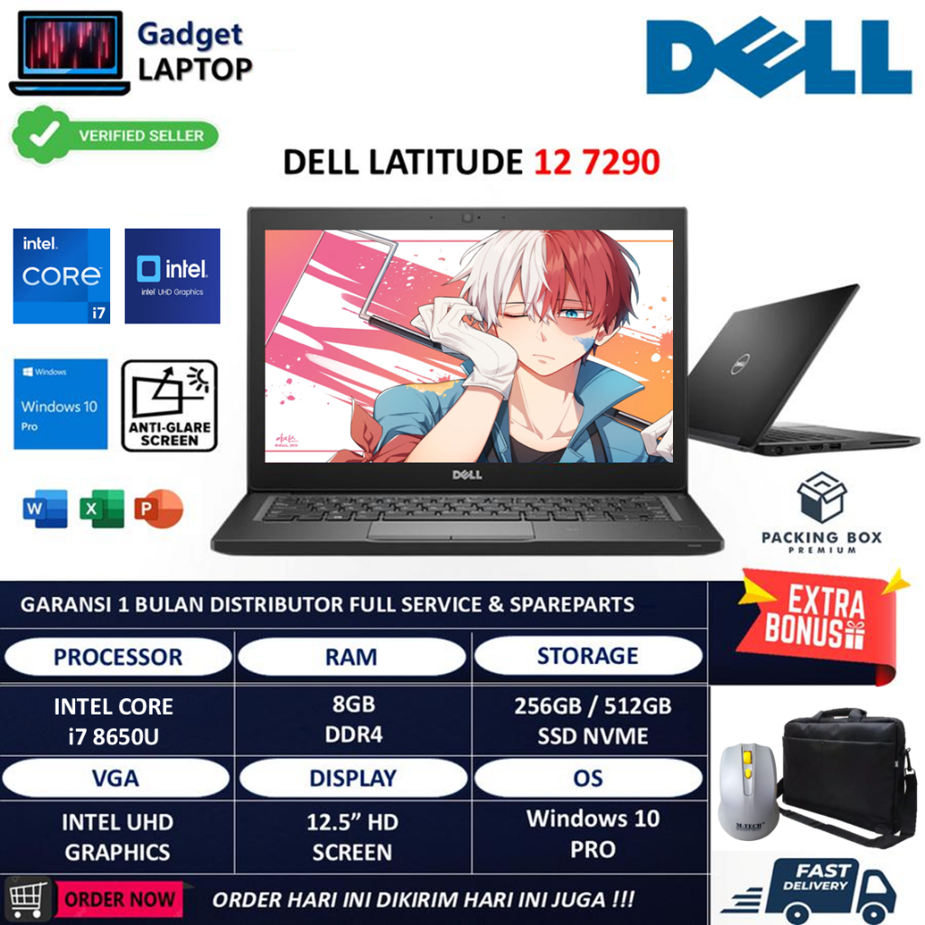 Laptop Dell Latitude 12 7290 Intel Core i7 8650U 8GB 512GB 12.5 Inch Windows 10 Pro