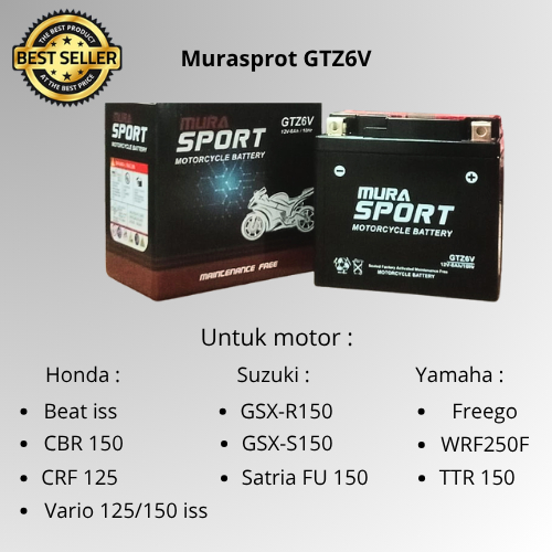 Aki motor kering murasport gtz6v satria fu 150 vario 150/vario 125