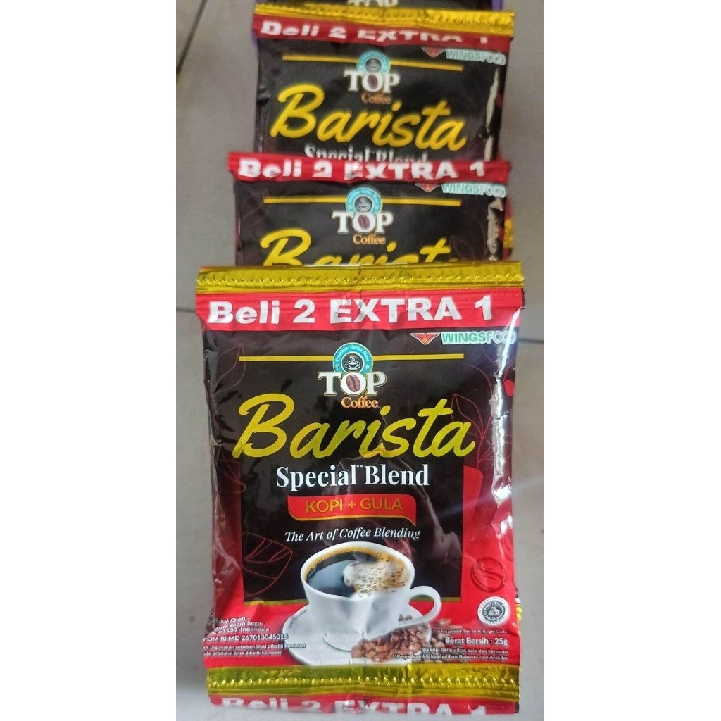 

TOP Kopi Barista Spesial Blend kopi + gula ( 1 Renceng isi 15 Shaset )