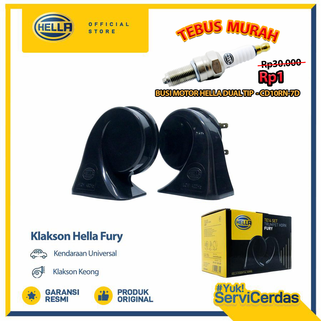 Klakson Motor Hella Fury 12V + Tebus murah Busi Motor Dual Tip CD10RN-7D - Busi Motor