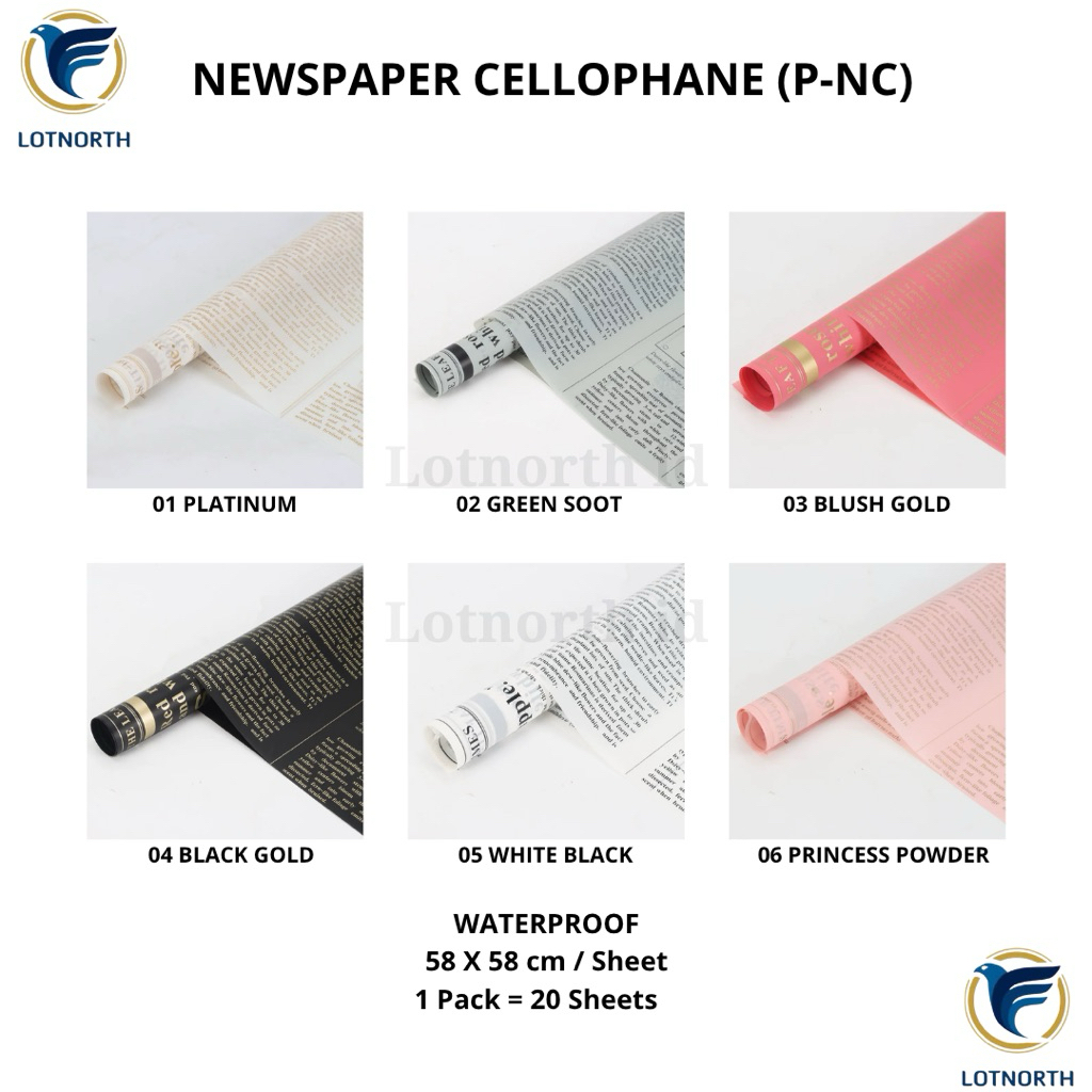 

[1 pack] P-NC / Kertas Buket Bunga / Wrapping Paper Cellophane / Newspaper Cellophane / Kertas Bunga Buket Semi Transparan Motif Koran Tulisan Gold Emas/ Flower Paper Craft / Kertas Celopen / Plastik Bunga