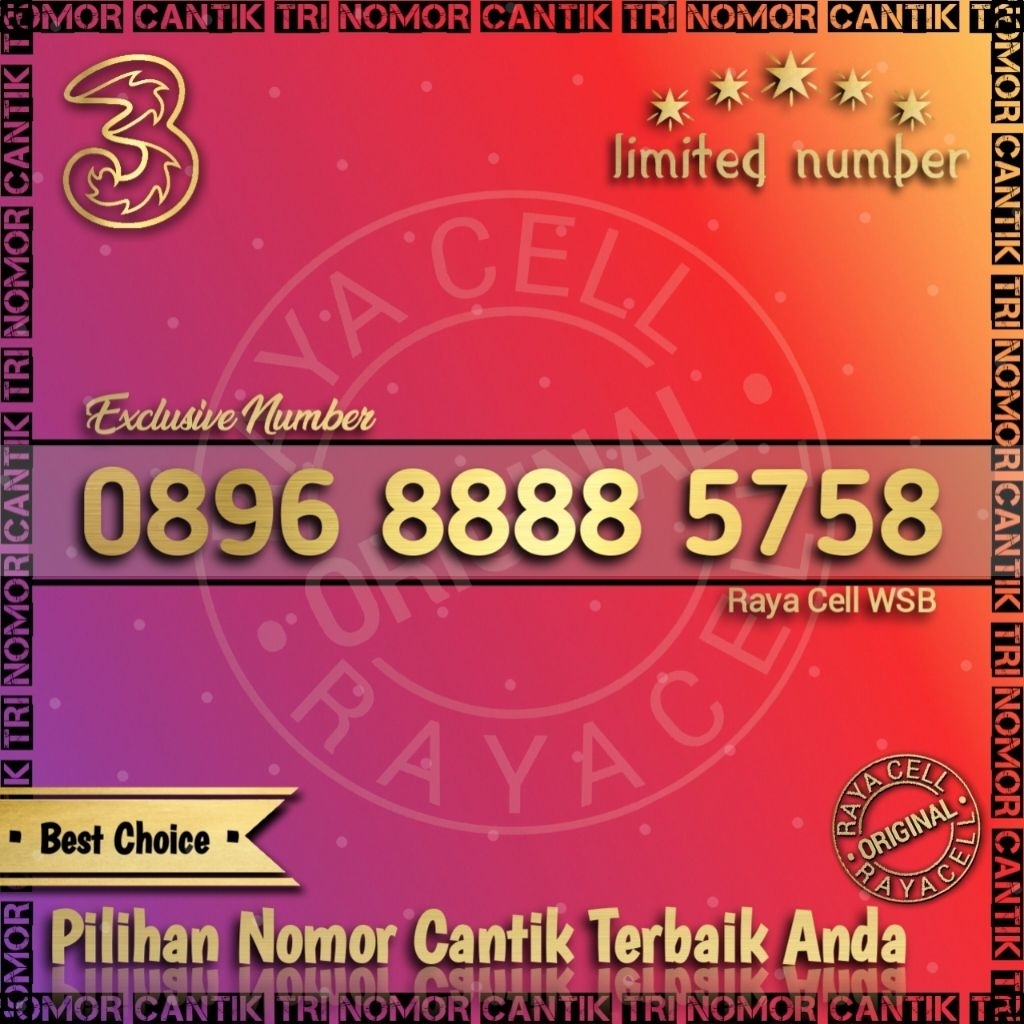 Nomor Cantik TRI Maju Mapan 5758 Kwarted 8888
