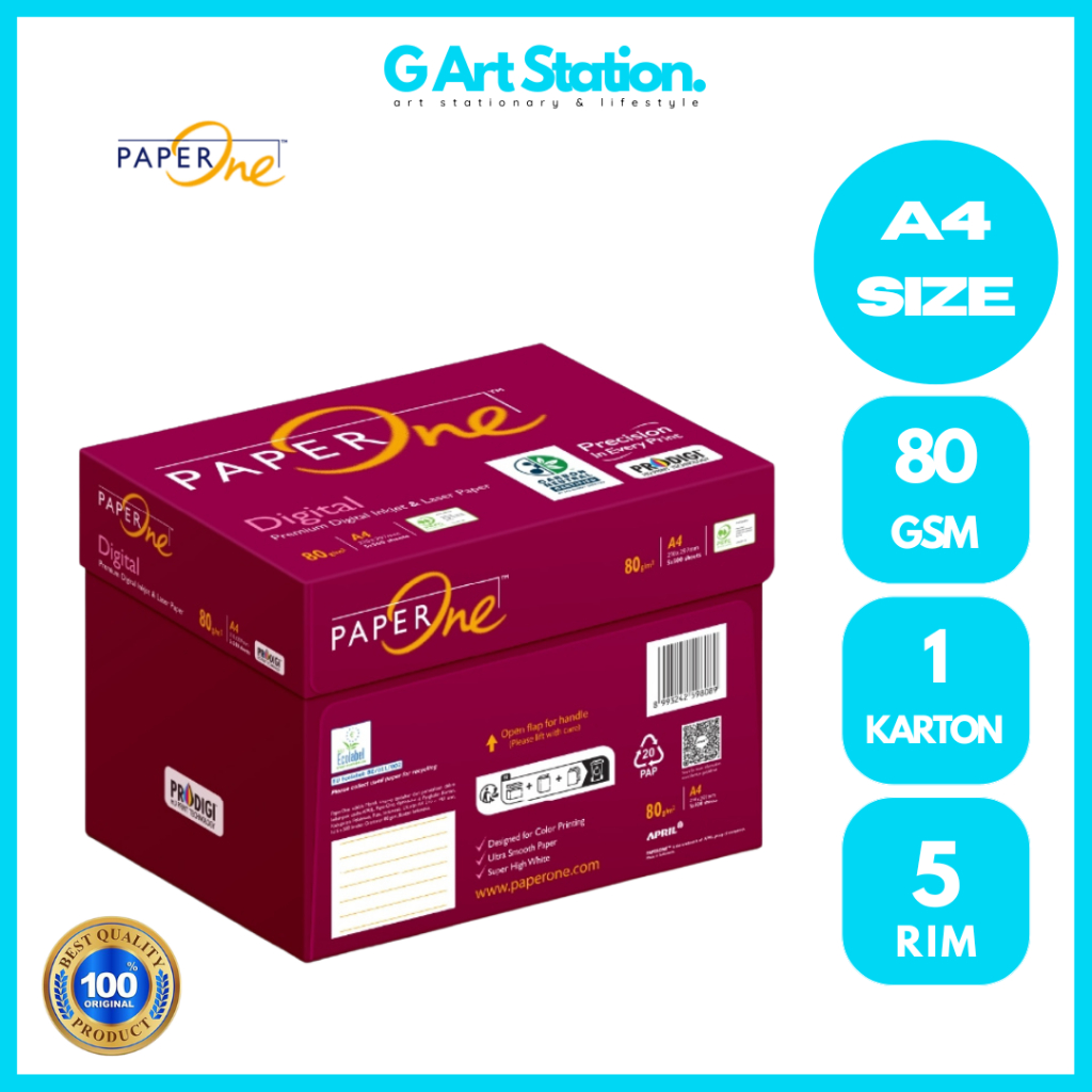 

PAPERONE Kertas HVS A4 80gsm Digital 1 Karton / 1 Dus Kertas HVS A4 Kertas Fotocopy