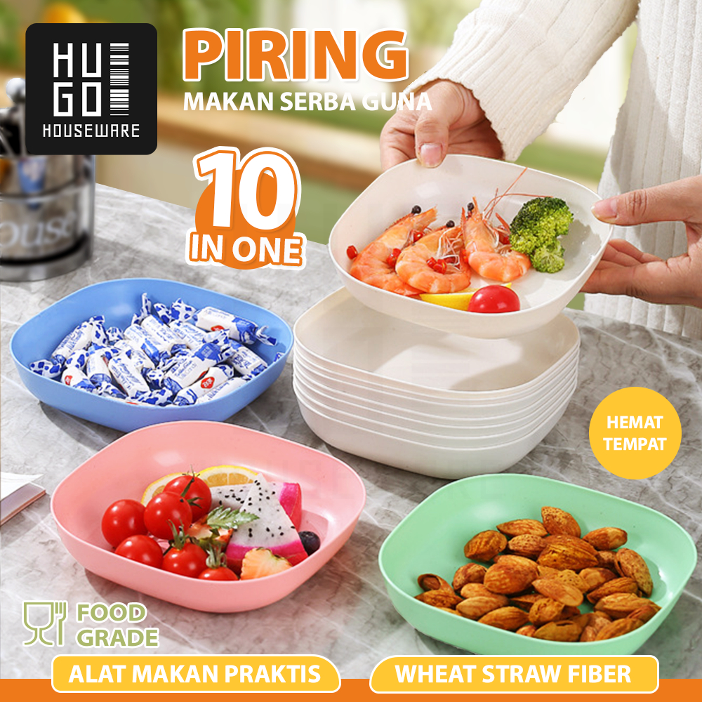 Hugo Houseware Piring Jerami Estetik Tahan Panas Microwaveable Piring Makan Piring Plastik Tebal