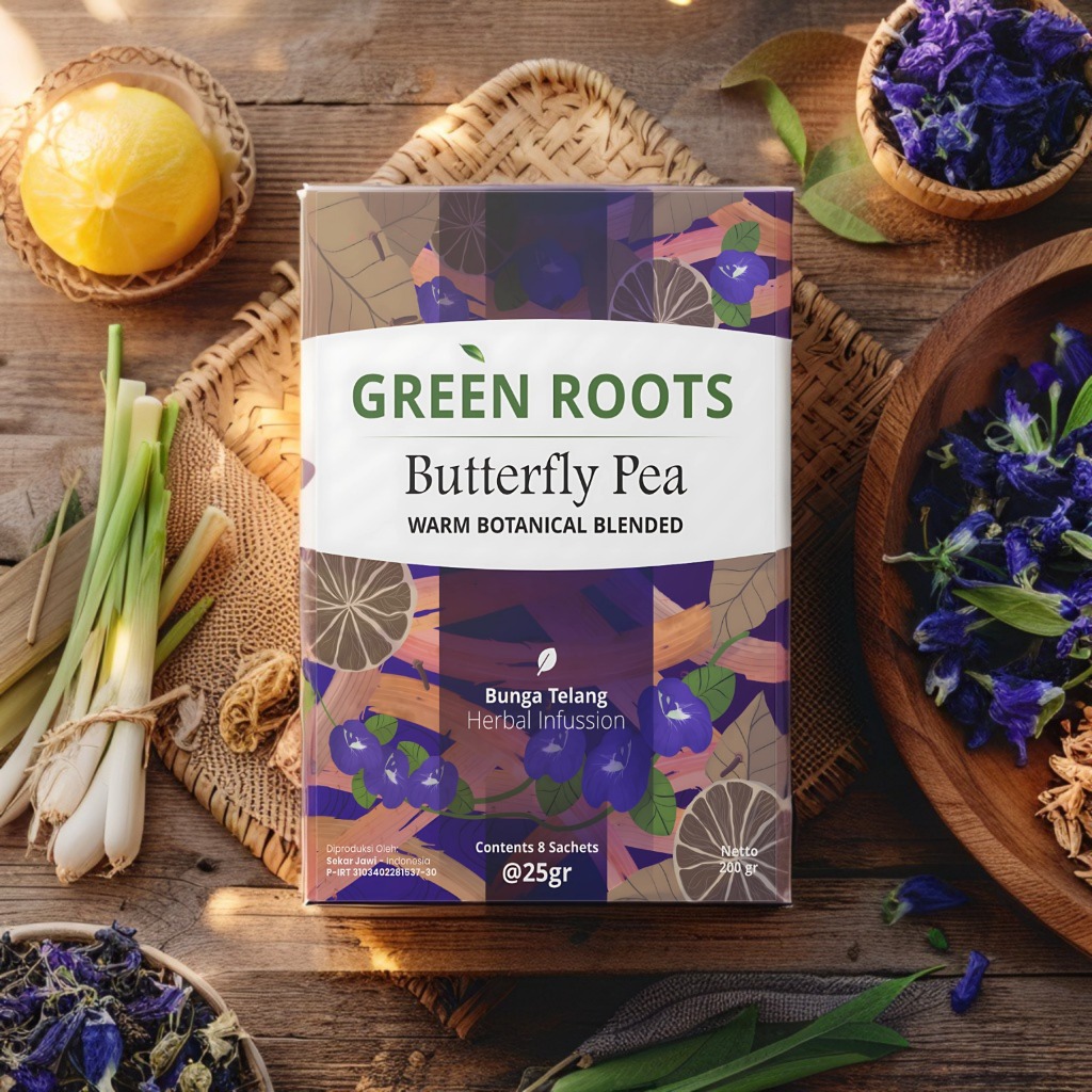 

Butterfly Pea Herbal 200g Green Roots Lemon Jahe untuk Daya Imun dan Radikal Bebas 2 Box