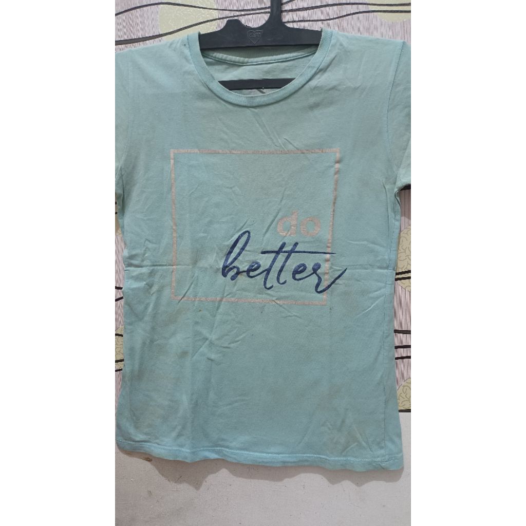 KAOS KASUAL CEWEK LD40CM P58CM WARNA BIRU MUDA ADA NODA BEKAS LOUNDRY REAL PICTURE