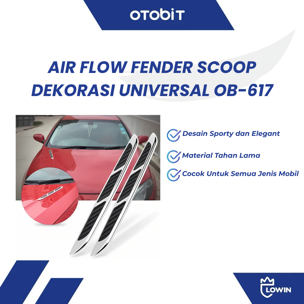 Air Scoop Vent Air Flow / Aksesoris Mobil Air Flow Scoop Fender Dekorasi Sport Chrome Universal OB-6