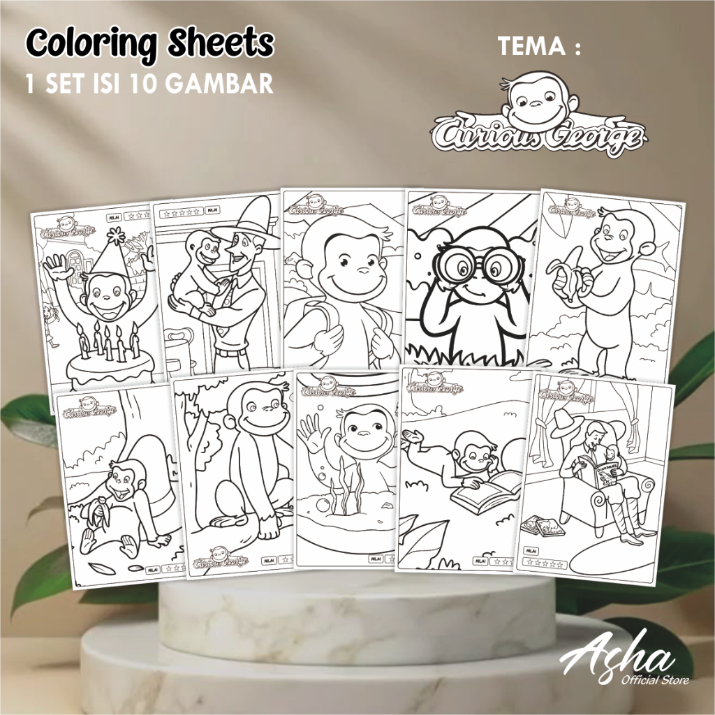

KERTAS GAMBAR UNTUK ANAK - LEMBAR MEWARNAI ANAK 1 SET ISI 10 GAMBAR CURIOUS GEORGE UKURAN A3