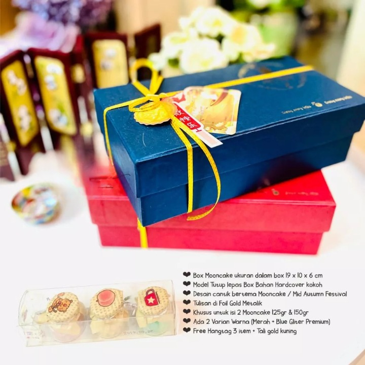 

Box Hardcover Mooncake Kotak Mooncake Isi 2 125gram 150gram Warna Merah Biru Kardus Festival Autumn Chinese