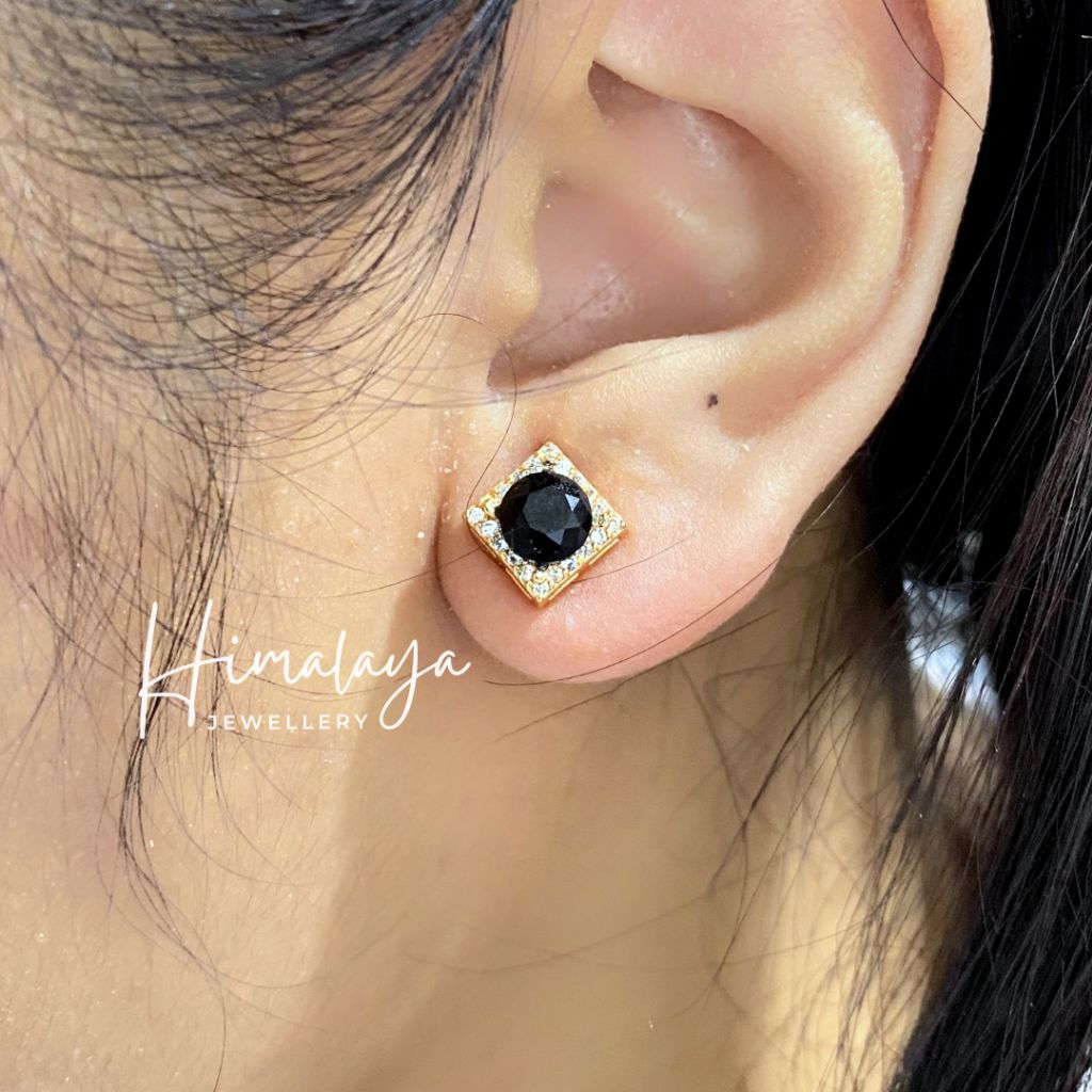 Sumpel Persegi Hitam Anting Tusuk Bahan Tembaga Lapis Emas Biasa Warna Awet Tahan Lama Keuntungan Bi