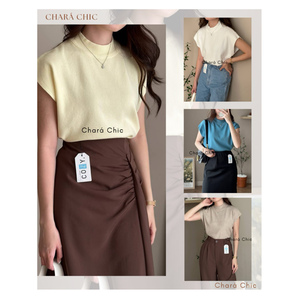 CHARA CHIC Serena Knit Top- Baju Atasan Wanita Tanpa lengan, Inner wanita hijab tanpa lengan, Dalama