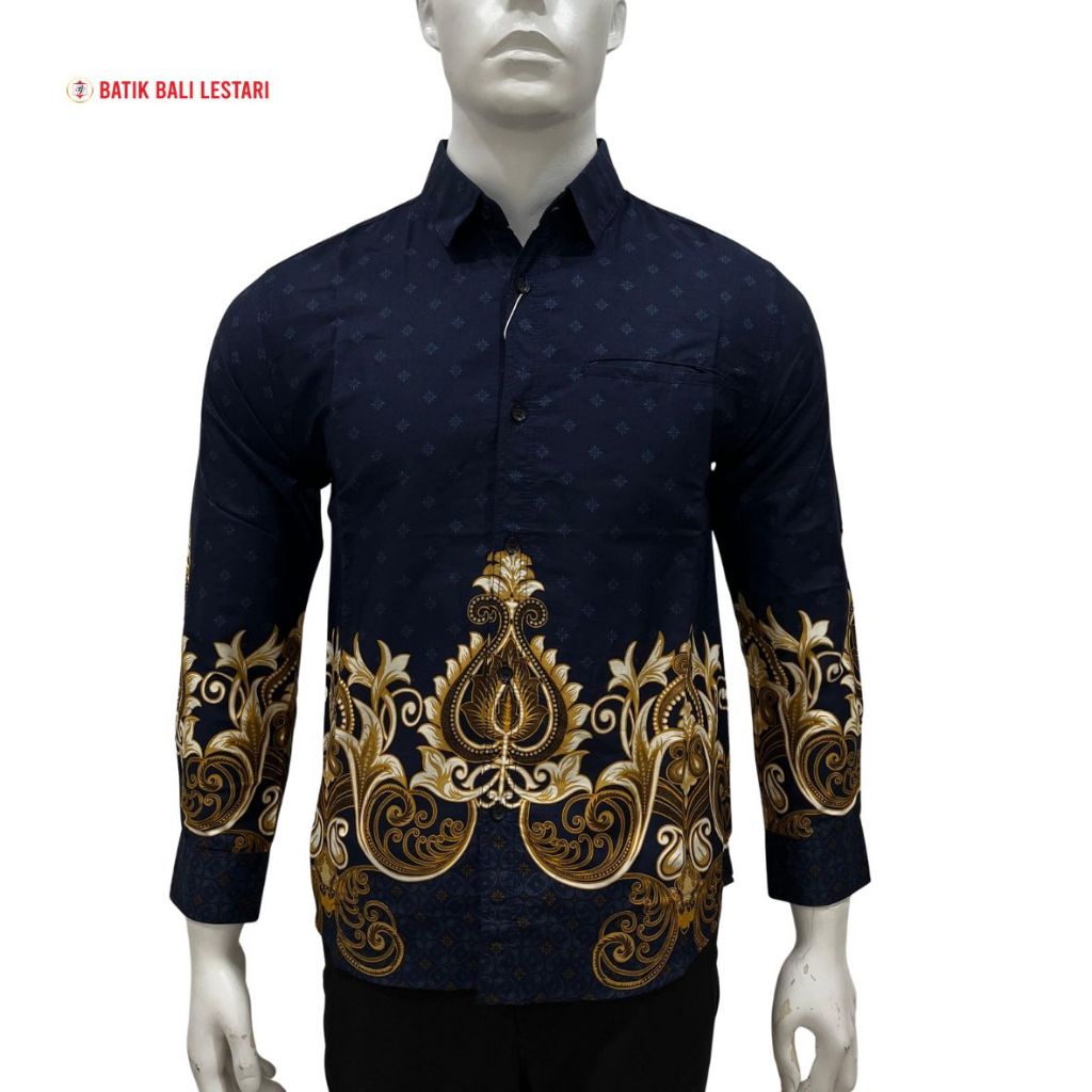 Batik Bali Lestari Kemeja Pria Lengan Panjang Slimfit Katun Biru Dongker (BSL01)