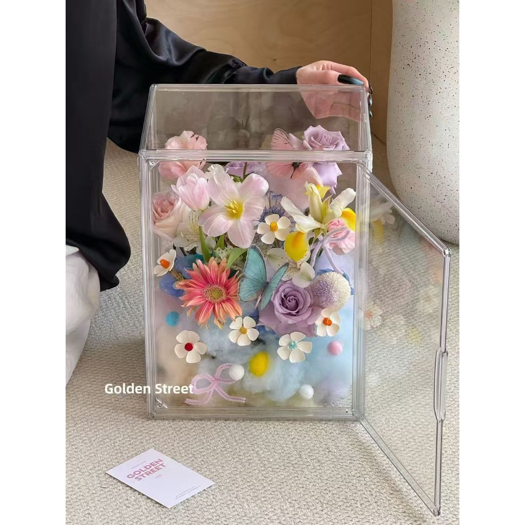 

Flower Cake Box Kotak Acrylic / Acrylic Flower Box / Kotak Bunga Kado Boneka Snack Transparent
