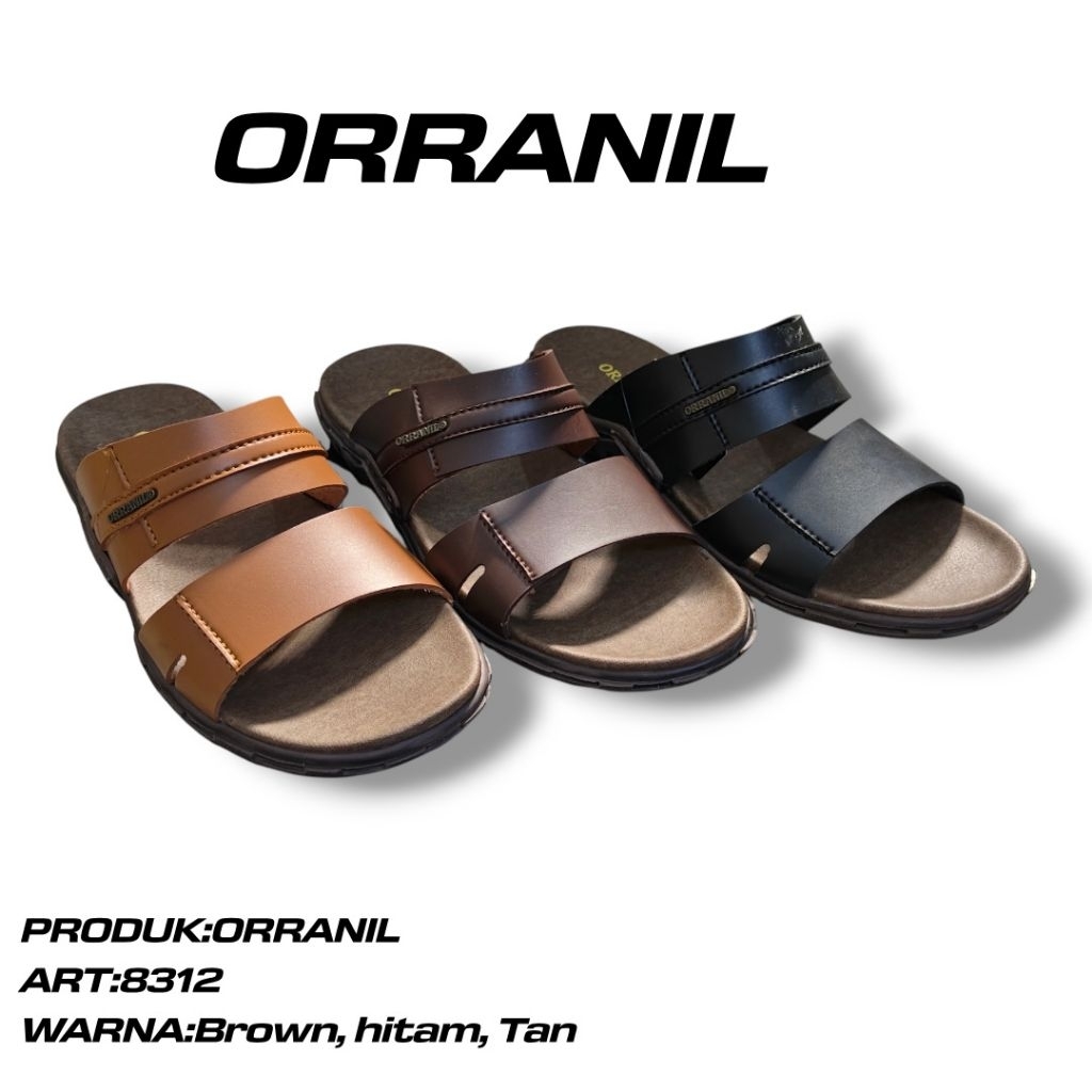 Sandal Pria Formal ORRANIL Ukuran 38-43 | Kulit Asli | Warna Hitam, Brown, Tan