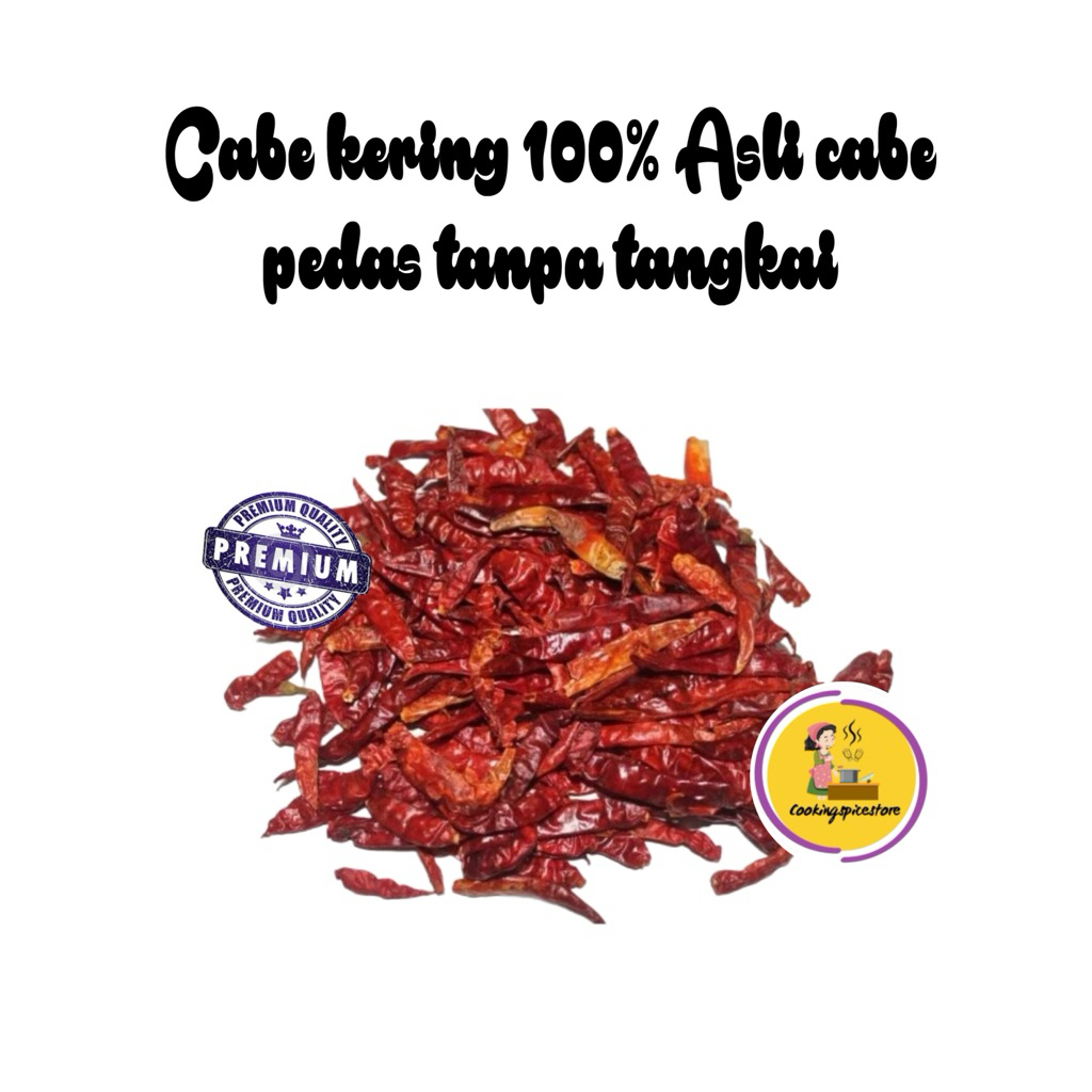 

Cabe Merah Kering 100% ASLI | Cabe Pedas Tanpa Tangkai 100gr-250gr
