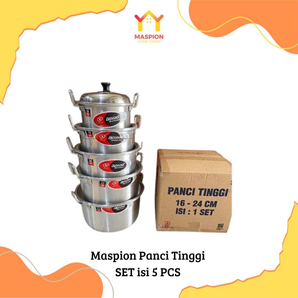 Maspion Panci Tinggi Tl Jawa Aluminium Tebal Set Isi 5Pcs Uk 16-24Cm Panci Tinggi Jawa Rebus - Mhs