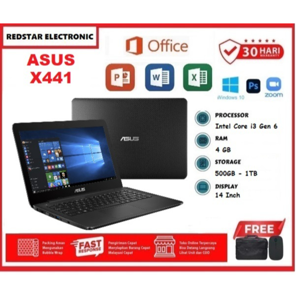 TERLARIS LAPTOP ASUS X441 INTEL CORE I3 gen6//WIN 10 - Gold, RAM 4GB - 1TB HDD